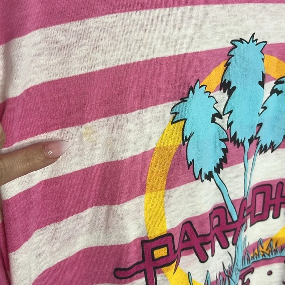 Single Stitch 80s 90s Vintage Paradise Cafe Striped Nautical Graphic T Shirt - Picture 5 of 11